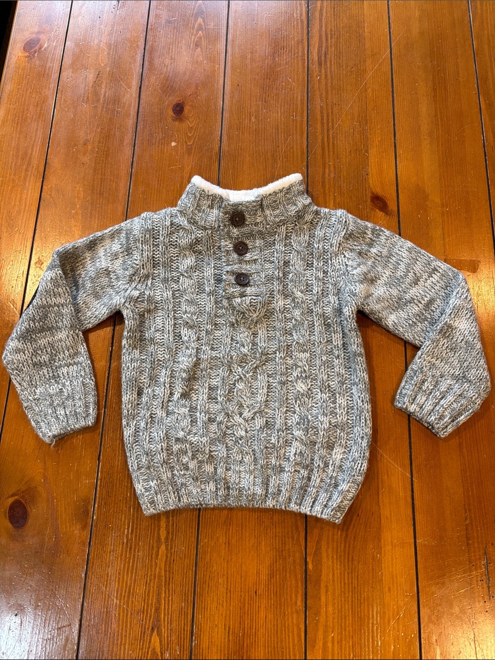 Little Lad Marbled Gray Cable-Knit Sweater Buttoned Mock Neck Boys Size 24M EUC